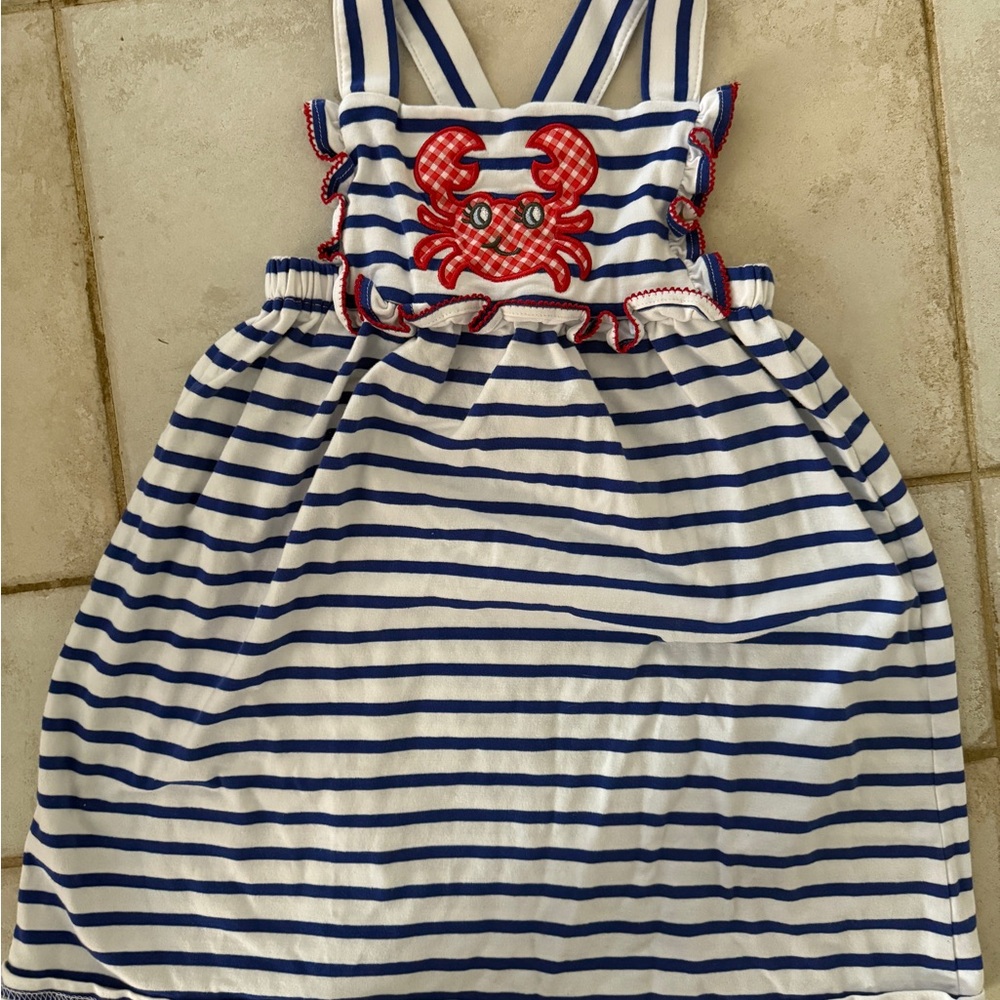 Nautical Striped Dress with Crab Accent
